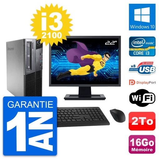 Lenovo M81 SFF PC - 22" Screen, Intel i3-2100, 16GB RAM, 2TB Hard Drive, Windows 10, WiFi
