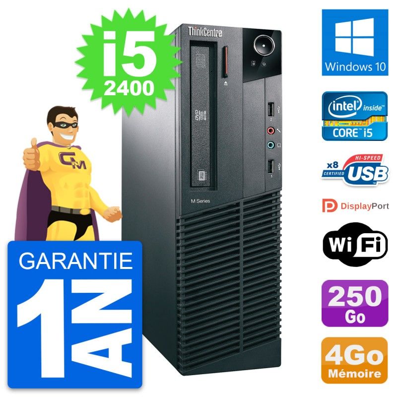 Computadora Lenovo ThinkCentre M81 SFF - Procesador Intel i5-2400, 4GB de RAM, 250GB SSD, Windows 10, WiFi