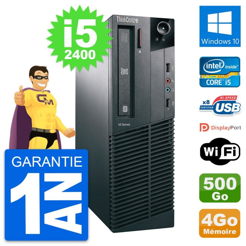 PC de escritorio Lenovo ThinkCentre M81 SFF - Procesador Intel i5-2400, 4GB de RAM, 500GB HDD, Windows 10, WiFi