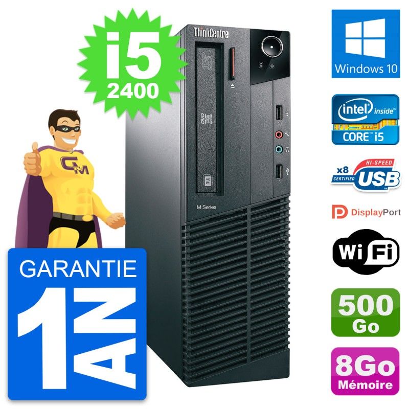 PC de escritorio Lenovo ThinkCentre M81 SFF - Procesador Intel i5-2400, 8GB de RAM, Disco duro de 500GB, Windows 10, WiFi