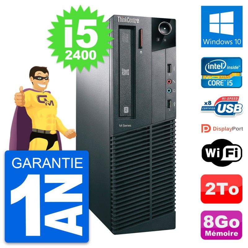 Computadora Lenovo ThinkCentre M81 SFF - Procesador Intel i5-2400, 8 GB de RAM, Disco duro de 2 TB, Windows 10, Wifi