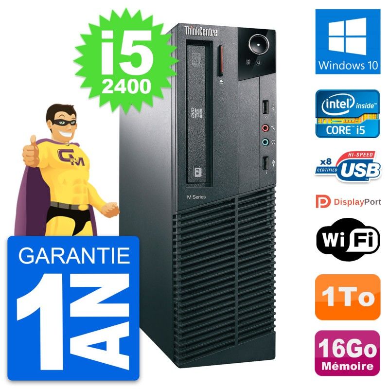Lenovo ThinkCentre M81 SFF Desktop PC - Intel i5-2400, 16GB RAM, 1TB HDD, Windows 10, WiFi