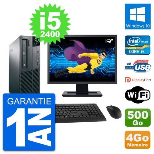 Lenovo M81 SFF Desktop Computer - 19" Screen, Intel i5-2400, 4GB RAM, 500GB HDD, Windows 10, WiFi