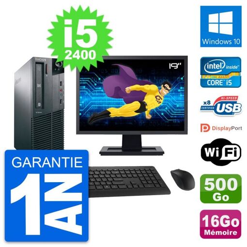 Lenovo M81 SFF Computer - 19" Screen, Intel i5-2400, 16GB RAM, 500GB HDD, Windows 10, WiFi