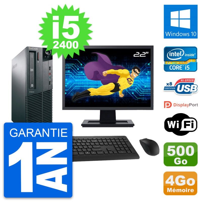 PC Lenovo M81 SFF - Pantalla de 22', Intel i5-2400, 4GB RAM, 500GB HDD, Windows 10, WiFi
