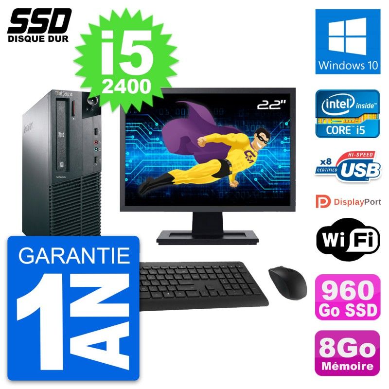 Computadora Lenovo M81 SFF - Pantalla de 22', Intel Core i5-2400, 8 GB de RAM, 960 GB SSD, Windows 10, WiFi