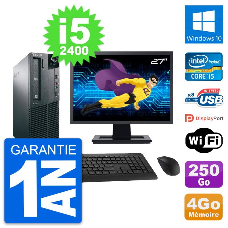 Computadora de escritorio Lenovo M81 SFF | Pantalla de 27'' | Intel i5-2400 | 4 GB de RAM | Disco duro de 250 GB