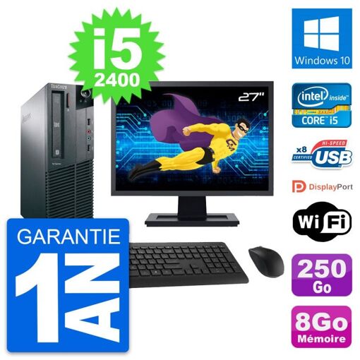 Lenovo M81 SFF Computer - 27" Screen, Intel i5-2400, 8GB RAM, 250GB SSD, Windows 10, WiFi