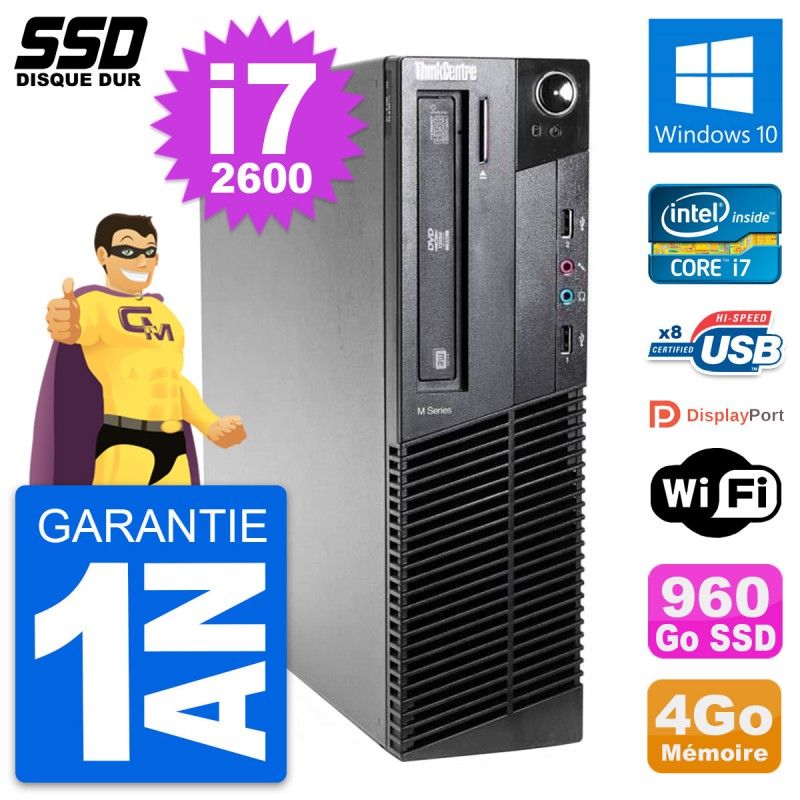 Computadora Lenovo ThinkCentre M81 SFF - Procesador Intel Core i7-2600, 4GB RAM, 960GB SSD, Windows 10, WiFi