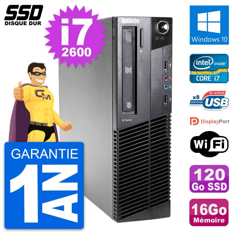 Computadora Lenovo ThinkCentre M81 SFF - Procesador Intel i7-2600, 16GB de RAM, 120GB SSD, Windows 10, WiFi