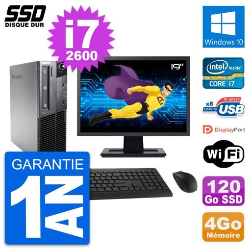 Lenovo M81 SFF Computer - 19" Screen, Intel Core i7-2600, 4GB RAM, 120GB SSD, Windows 10, WiFi
