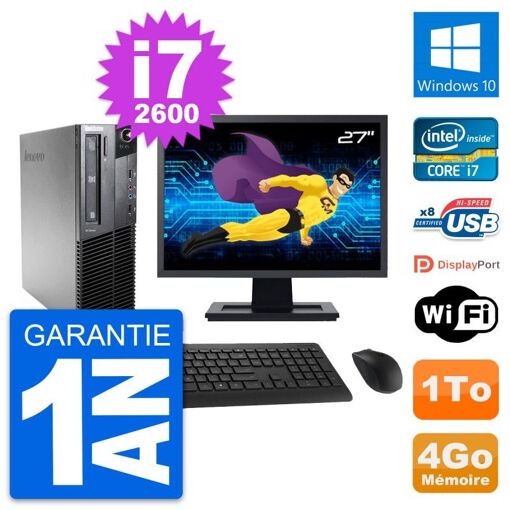 Lenovo M81 SFF PC - 27" Screen, Intel i7-2600, 4GB RAM, 1TB HDD, Windows 10, WiFi