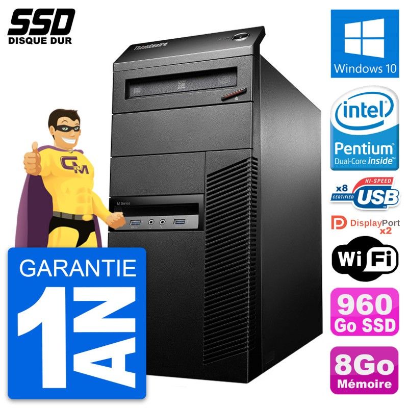 Lenovo ThinkCentre M93p Desktop PC - Intel Core i3-4170, 8GB RAM, 960GB SSD, Windows 10, Wi-Fi