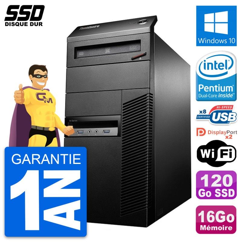 Lenovo ThinkCentre M93p Desktop Computer - Intel Pentium G3220, 16GB RAM, 120GB SSD, Windows 10, WiFi