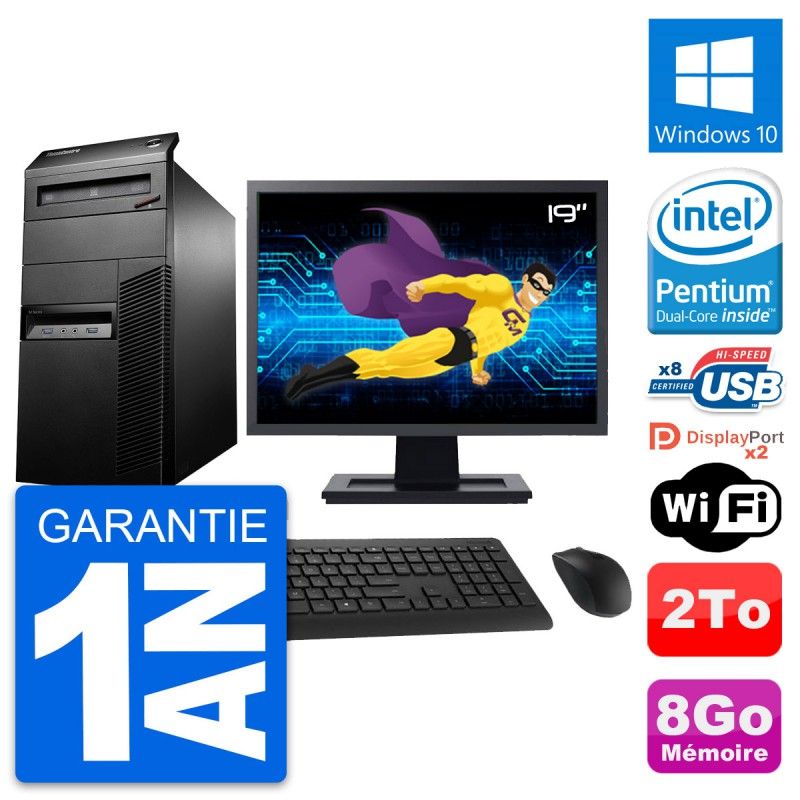 PC de sobremesa Lenovo M93p con pantalla de 19', Intel G3220, 8GB de RAM, disco duro de 2TB, Windows 10, WiFi