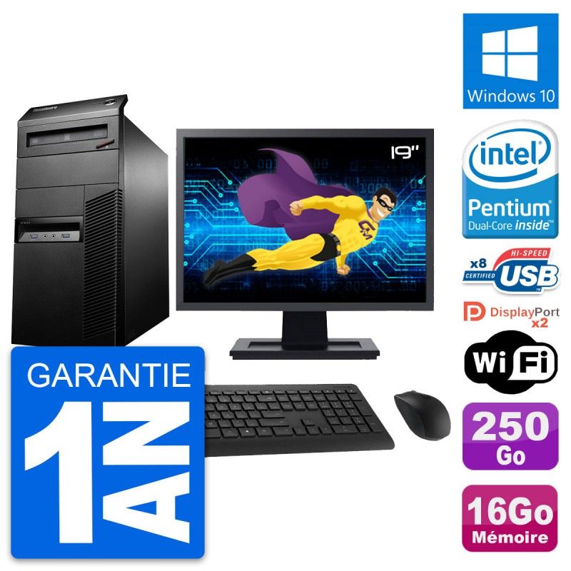 PC Lenovo M93p de Torre Media - Pantalla de 19 pulgadas, Procesador Intel G3220, 16GB de RAM, 250GB HDD, Windows 10, WiFi