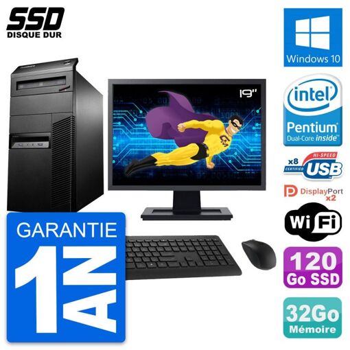 Lenovo M93p Mid Tower PC - 19" Screen, Intel G3220, 32GB RAM, 120GB SSD, Windows 10, WiFi