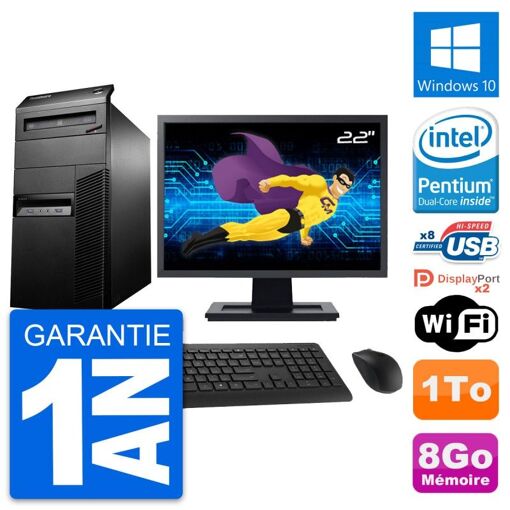 Lenovo M93p Mid Tower PC with 22" Screen, Intel G3220, 8GB RAM, 1TB HDD, Windows 10, WiFi
