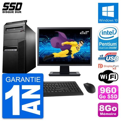 Lenovo M93p 22-inch PC Tower - Intel G3220, 8GB RAM, 960GB SSD, Windows 10, WiFi