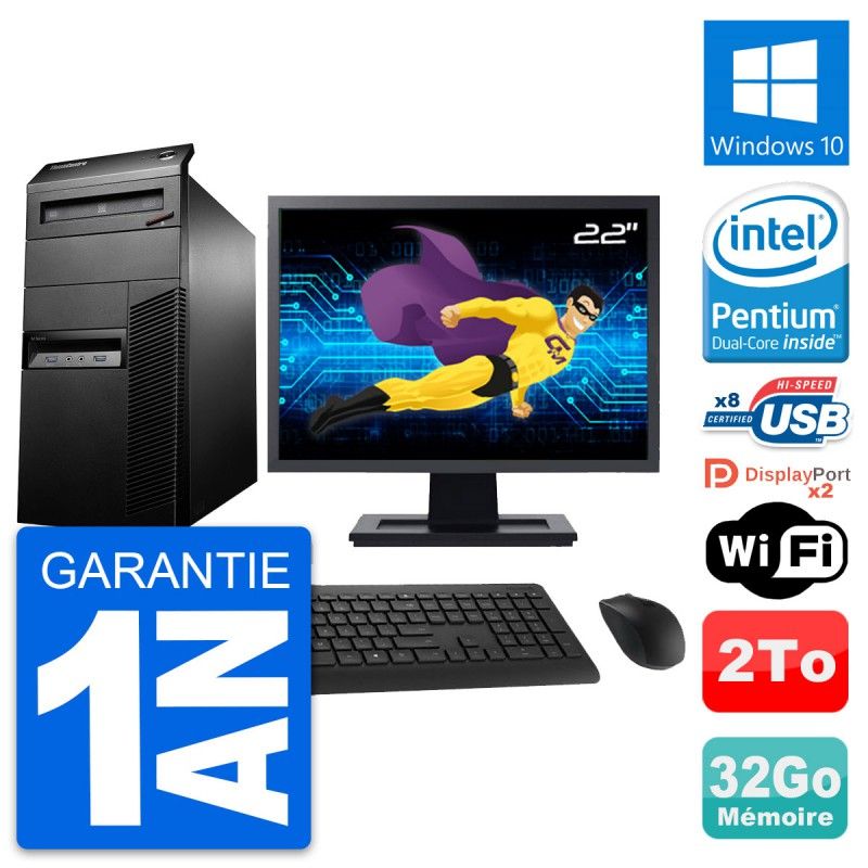 PC de sobremesa Lenovo M93p - Pantalla de 22', Procesador Intel G3220, 32GB de RAM, Disco duro de 2TB, Windows 10, WiFi