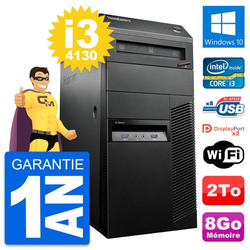 Lenovo ThinkCentre M93p Desktop PC - Intel i3-4130, 8GB RAM, 2TB HDD, Windows 10, WiFi