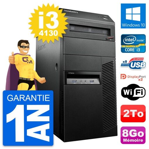 Lenovo ThinkCentre M93p Desktop PC - Intel i3-4130, 8GB RAM, 2TB HDD, Windows 10, WiFi