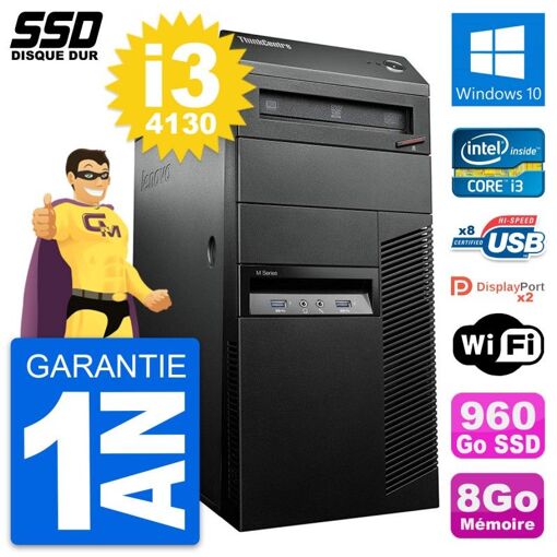 Lenovo ThinkCentre M93p Desktop PC - Intel i3-4130, 8GB RAM, 960GB SSD, Windows 10, Wifi