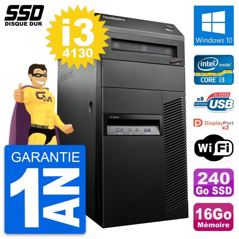 Lenovo ThinkCentre M93p Desktop PC - Intel i3-4130, 16GB RAM, 240GB SSD, Windows 10, WiFi