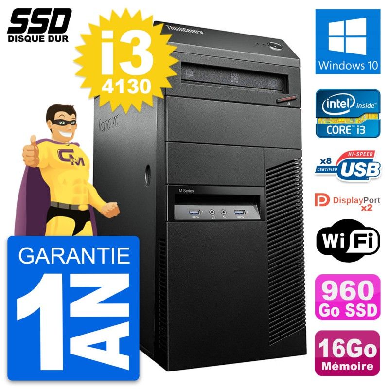 Computadora de escritorio Lenovo ThinkCentre M93p - Procesador Intel i3-4130, 16 GB de RAM, 960 GB SSD, Windows 10, Wifi