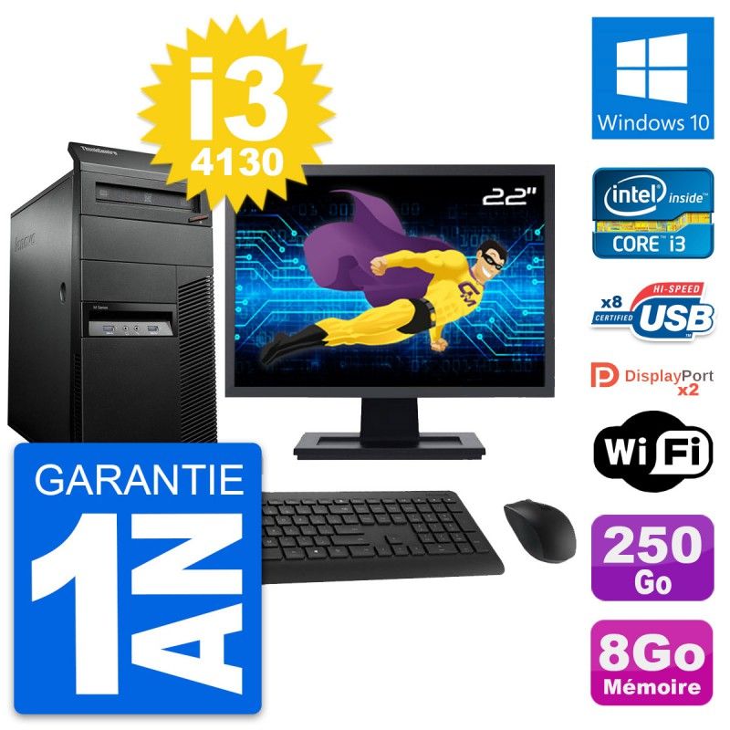 Lenovo M93p Desktop Computer, 22" Screen, Intel i3-4130, 8GB RAM, 250GB HDD, Windows 10, WiFi