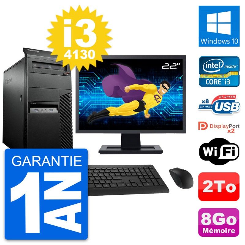 Lenovo M93p 22-inch Desktop Computer, Intel i3-4130, 8GB RAM, 2TB HDD, Windows 10, WiFi