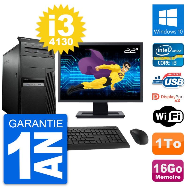 Lenovo M93p 22-inch Desktop PC - Intel i3-4130, 16GB RAM, 1TB HDD, Windows 10