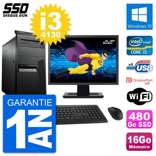 Lenovo M93p 22" Desktop PC - Intel i3-4130, 16GB RAM, 480GB SSD, Windows 10, WiFi