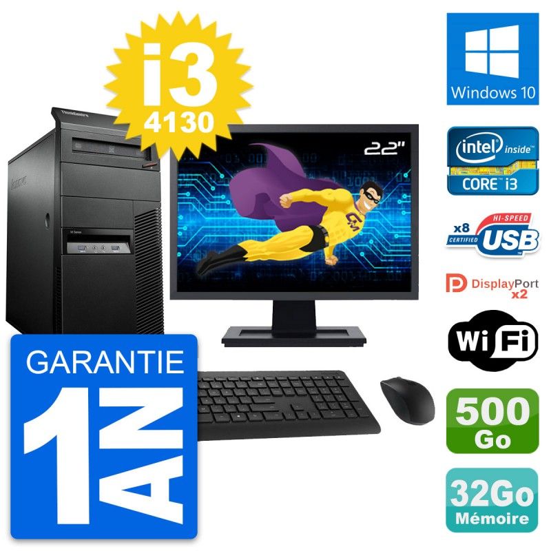 Lenovo M93p 22-inch Desktop PC - Core i3-4130, 32GB RAM, 500GB HDD, Windows 10, Wi-Fi
