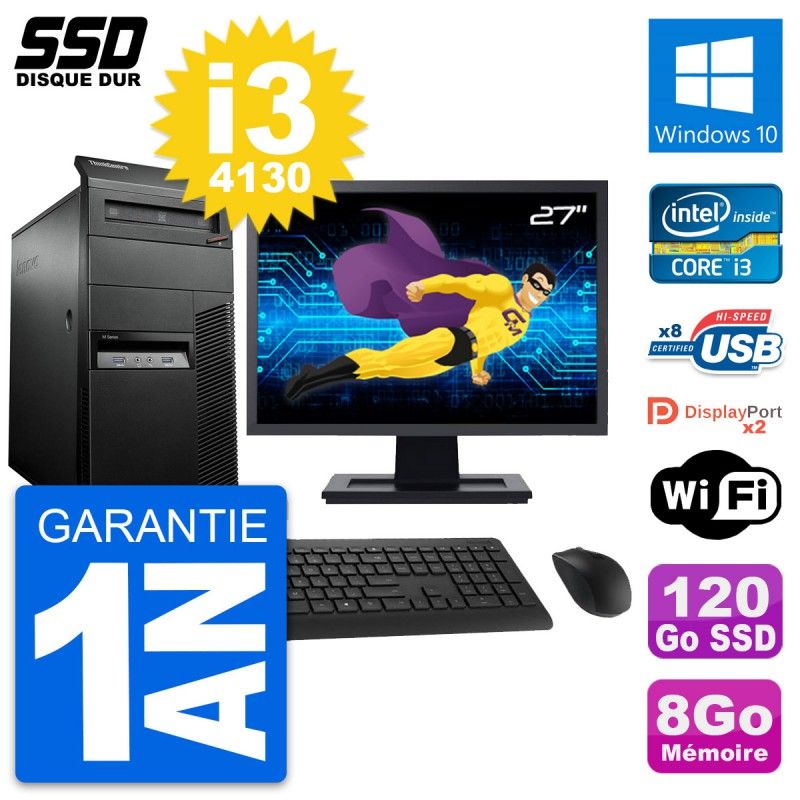 Lenovo M93p 27" All-in-One PC - Intel i3-4130, 8GB RAM, 120GB SSD, Windows 10, WiFi