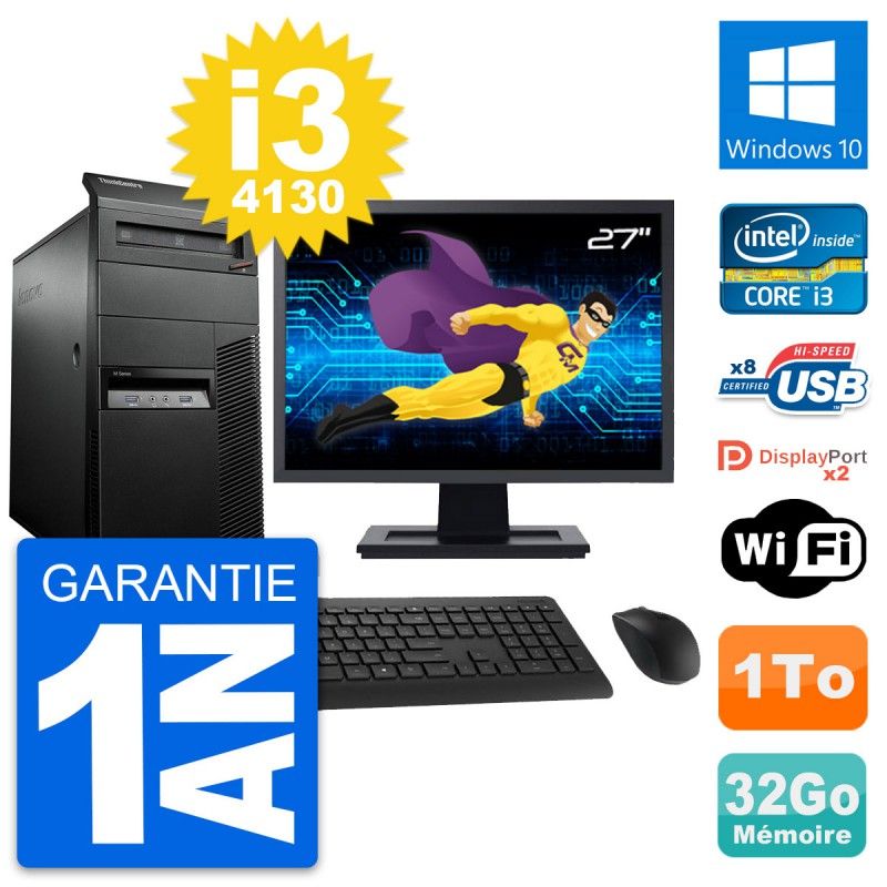 Lenovo M93p 27" Desktop PC - Intel i3-4130, 32GB RAM, 1TB HDD, Windows 10, WiFi