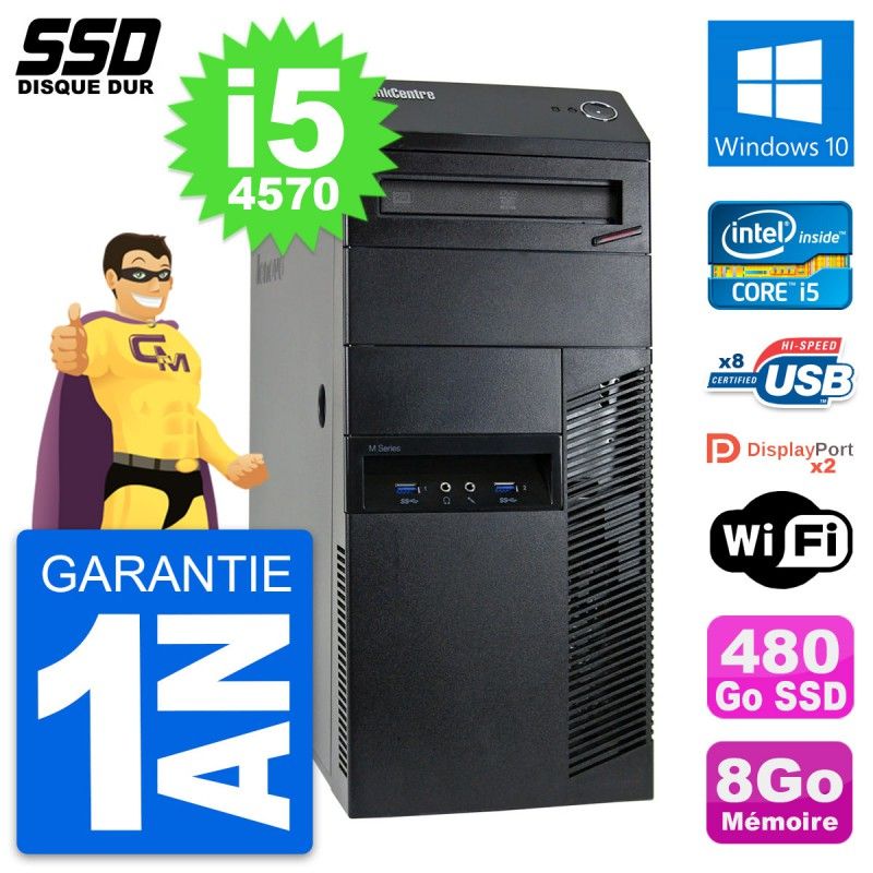 Lenovo ThinkCentre M93p Desktop PC - Intel i5-4570, 8GB RAM, 480GB SSD, Windows 10, WiFi
