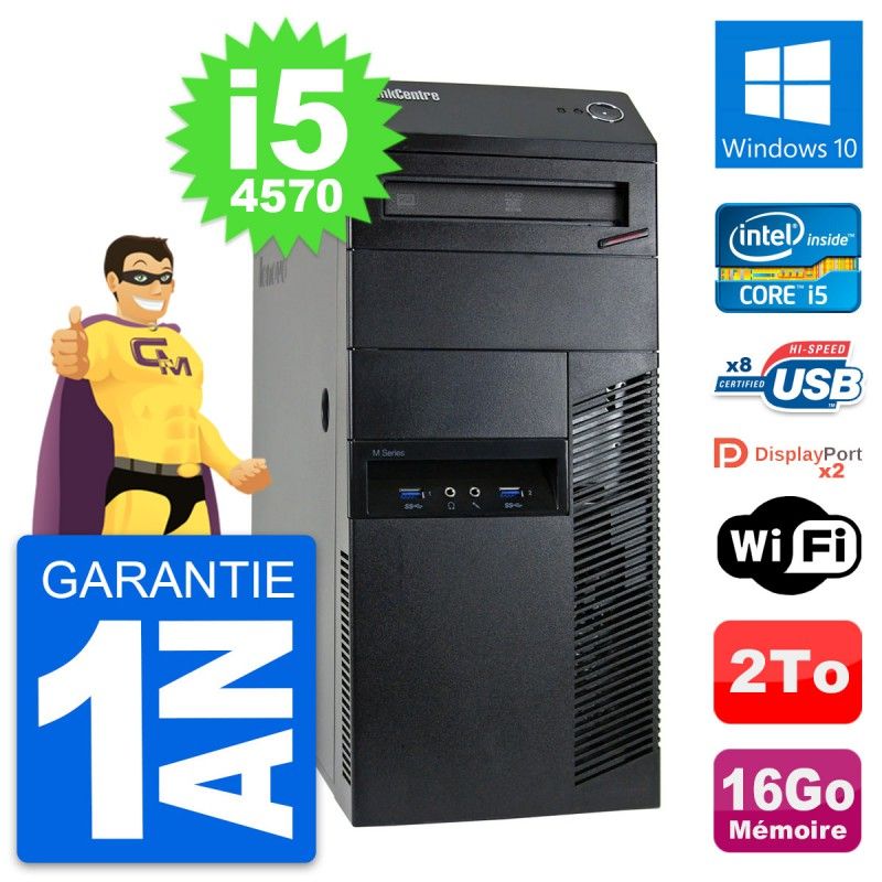 Lenovo ThinkCentre M93p Core i5-4570 16GB RAM 2TB HDD Windows 10 Wi-Fi Desktop PC