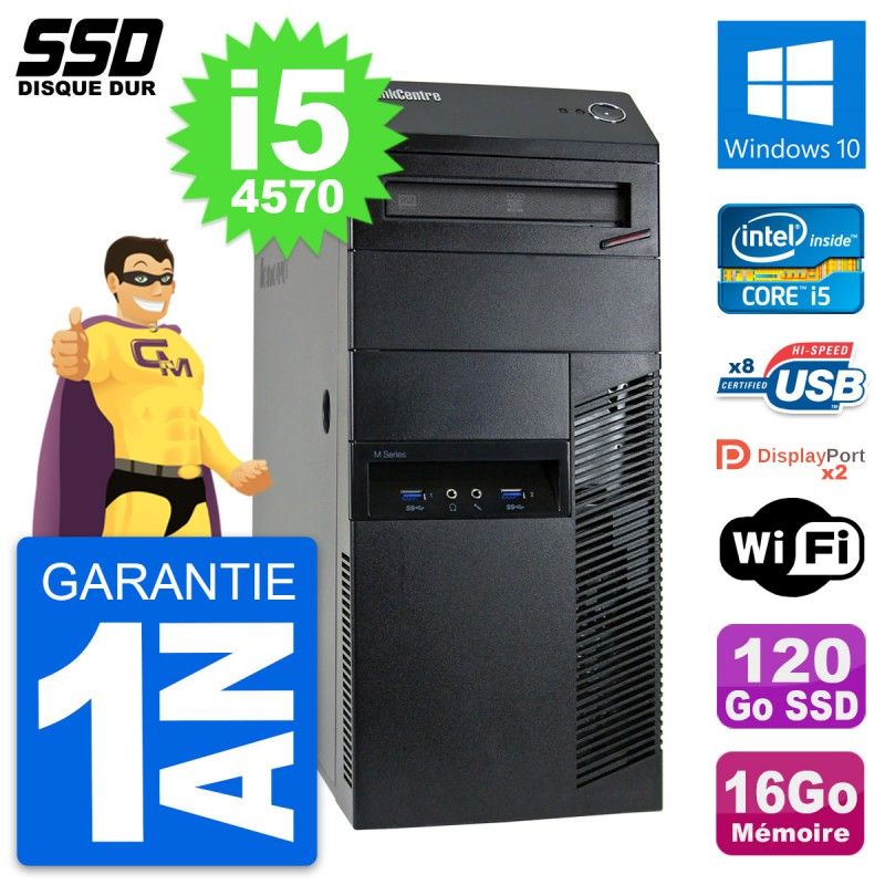 Lenovo ThinkCentre M93p Desktop PC - Intel i5-4570, 16GB RAM, 120GB SSD, Windows 10, WiFi