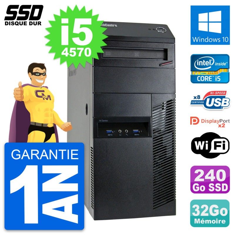 Computadora de escritorio Lenovo ThinkCentre M93p, Intel i5-4570, 32GB de RAM, 240GB SSD, Windows 10, WiFi