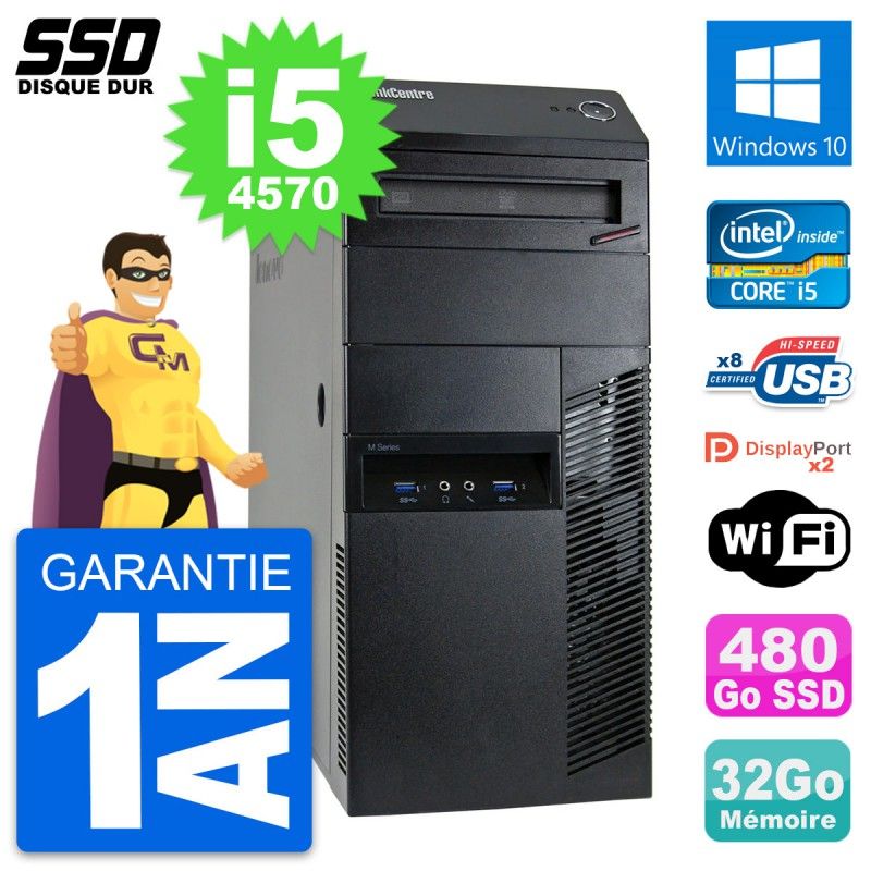 Lenovo ThinkCentre M93p Desktop PC - Intel i5-4570, 32GB RAM, 480GB SSD, Windows 10, WiFi