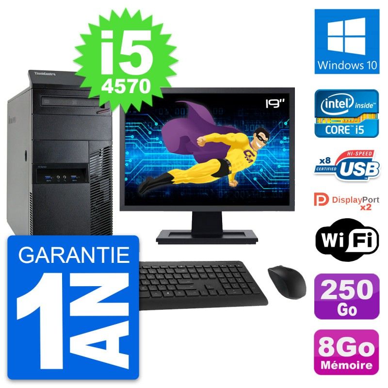 Lenovo M93p 19-inch Desktop PC - Intel i5-4570, 8GB RAM, 250GB HDD, Windows 10, WiFi
