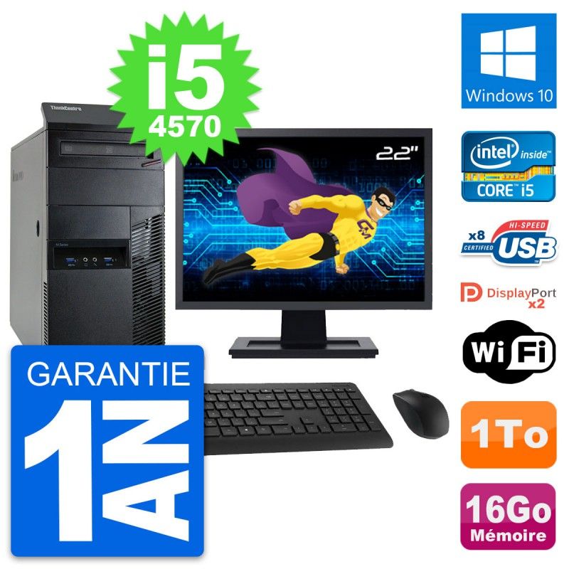 Lenovo M93p 22-inch Desktop PC - Intel i5, 16GB RAM, 1TB HDD, Windows 10