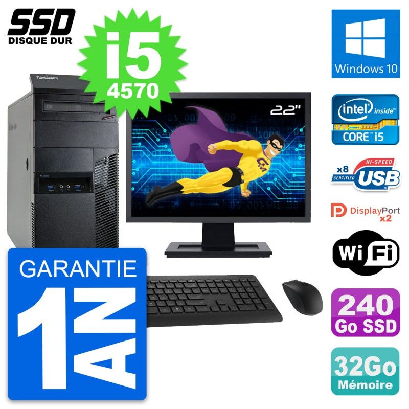 Lenovo M93p 22-inch Desktop PC - Intel i5, 32GB RAM, 240GB SSD, Windows 10