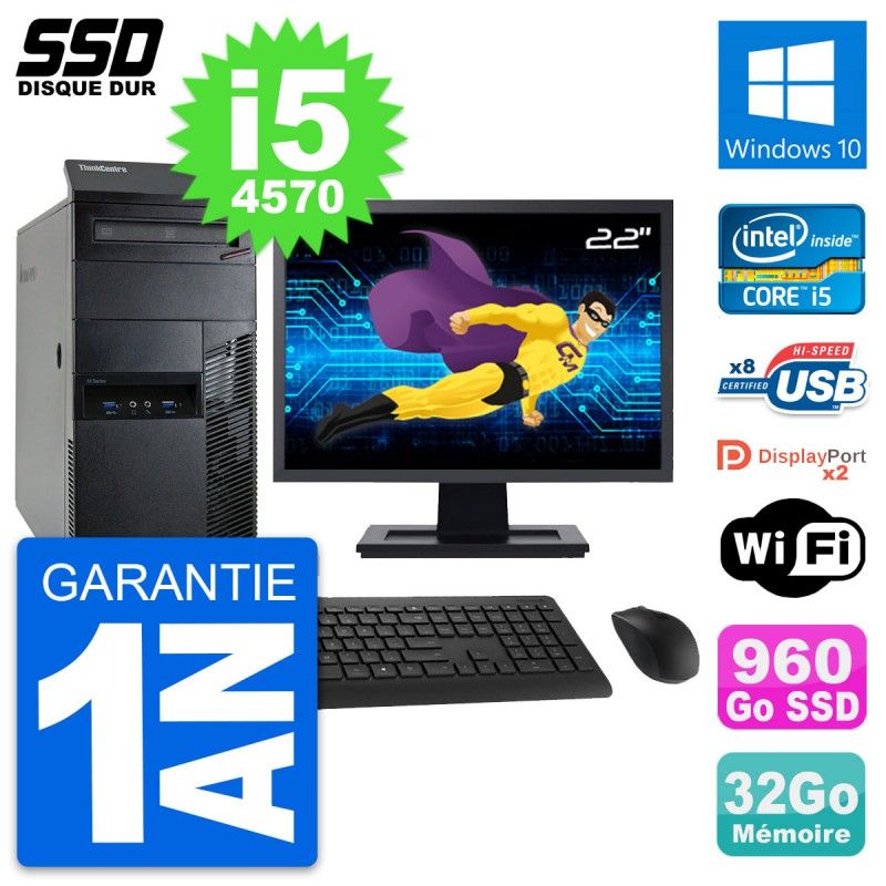 Lenovo M93p 22-inch Desktop PC - Intel i5-4570, 32GB RAM, 960GB SSD, Windows 10