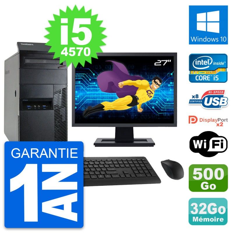 Lenovo M93p 27inch Core i5-4570 32GB RAM 500GB HDD Windows 10 Wifi Desktop PC
