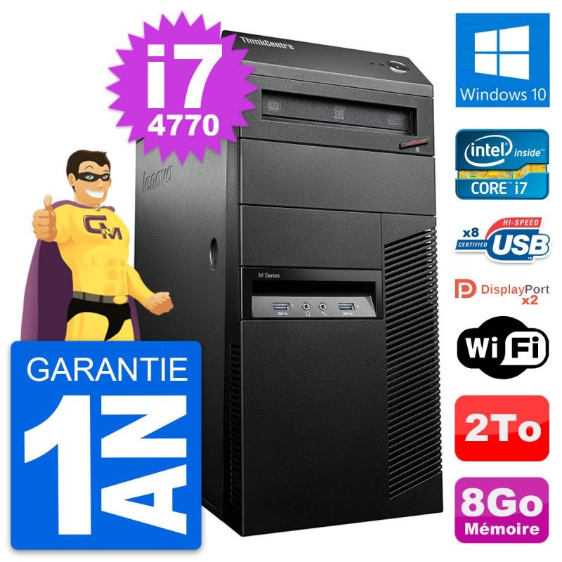 Lenovo ThinkCentre M93p Desktop PC - Intel i7-4770, 8GB RAM, 2TB HDD, Windows 10, WiFi