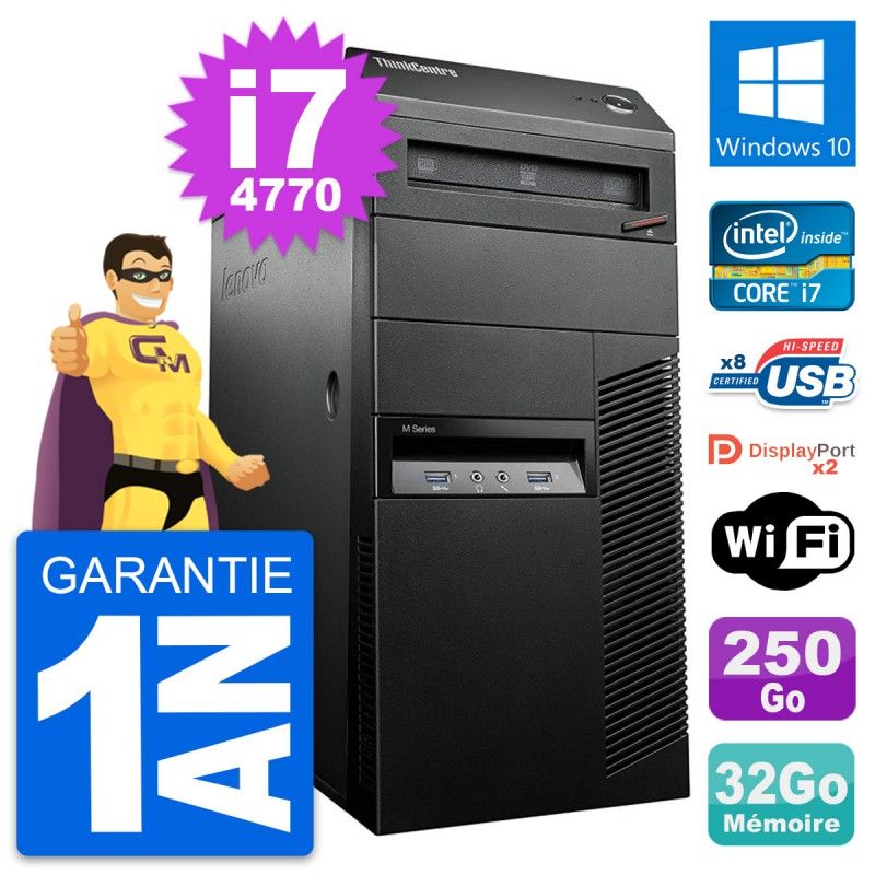 Computadora de escritorio Lenovo ThinkCentre M93p i7-4770 32GB RAM 250GB SSD Windows 10 Wifi