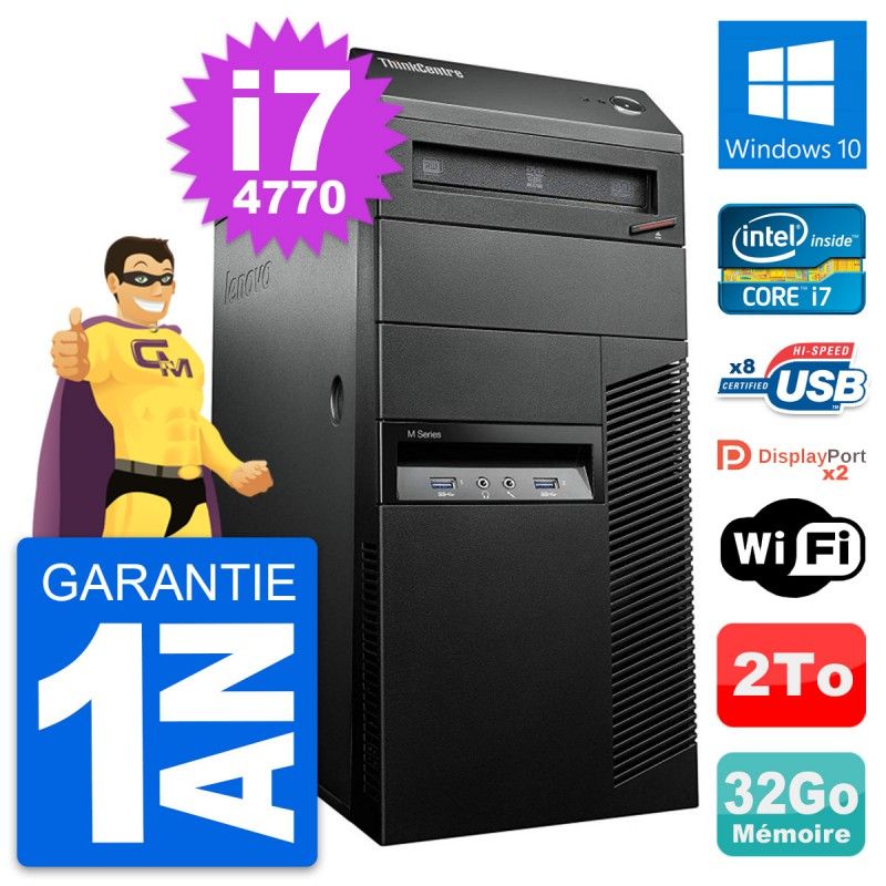 Lenovo ThinkCentre M93p Core i7-4770 32GB RAM 2TB HDD Windows 10 WiFi Desktop Computer
