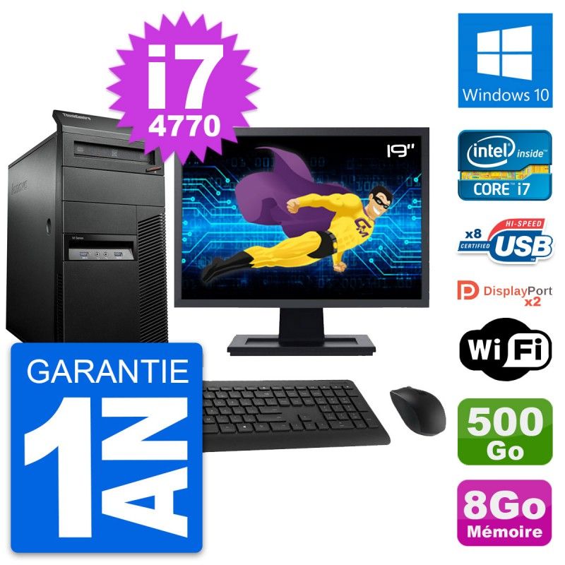 Lenovo M93p 19-inch Desktop PC - Intel i7, 8GB RAM, 500GB HDD, Windows 10, WiFi